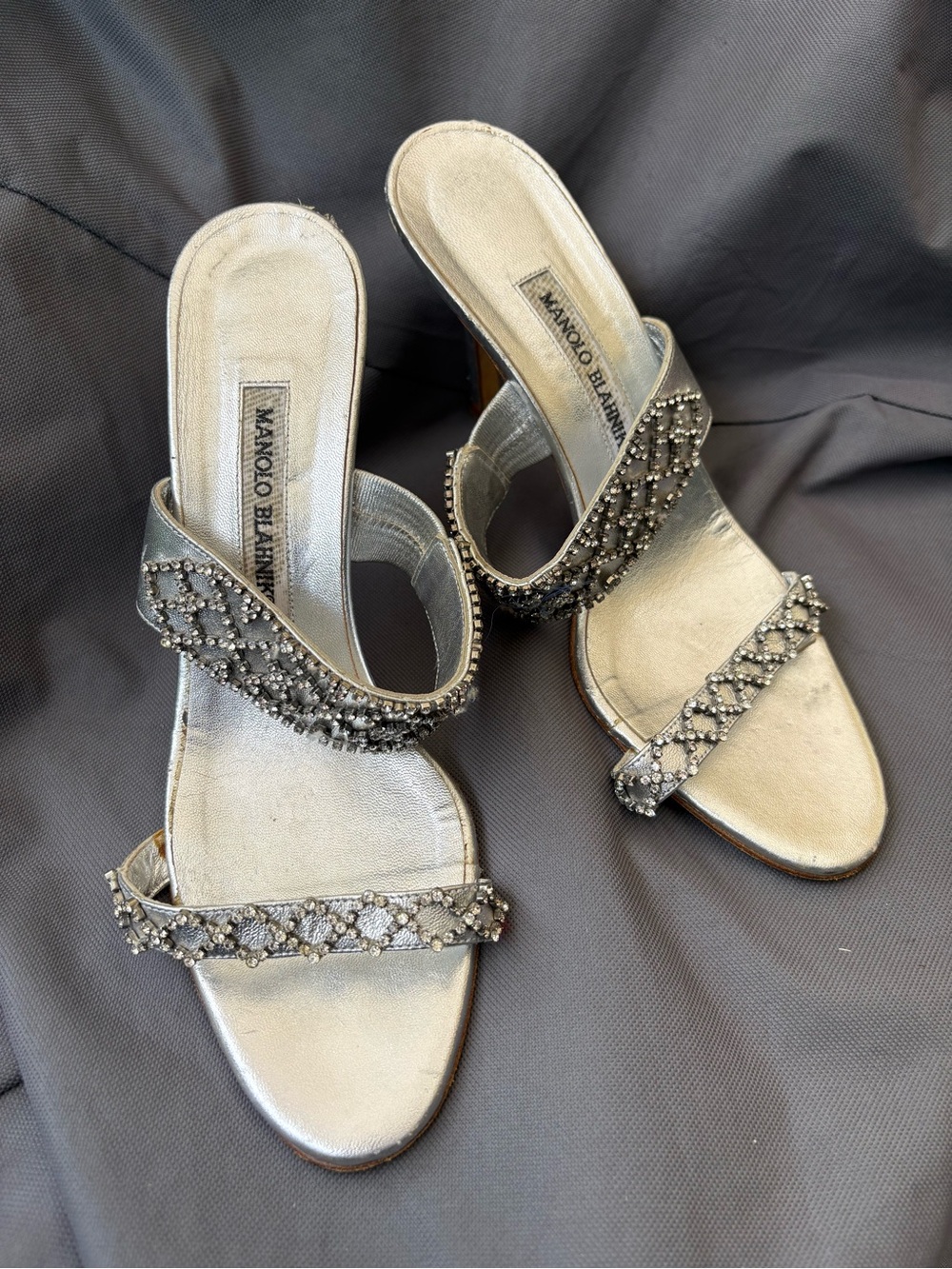 Manolo Blahnik Silver Crystal-Embellished Slide Heels